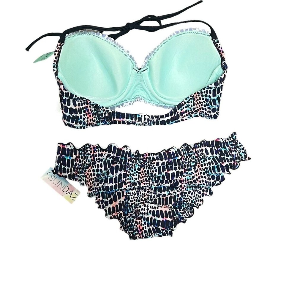 NWT 34C Bikini Top Small Bottoms Sundazed Nixie Bra Swimsuit Set Mermaid Ruffle - Picture 4 of 12
